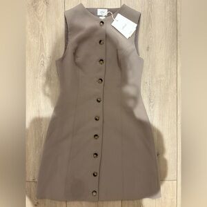 Aritzia Button-Front Midi Dress in Taupe